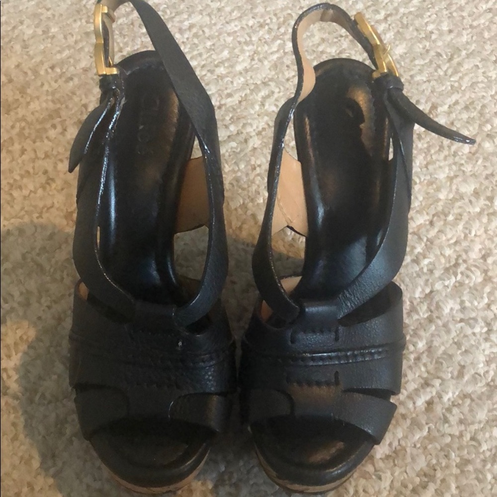 Chloe- open toe, great condition cork wedges